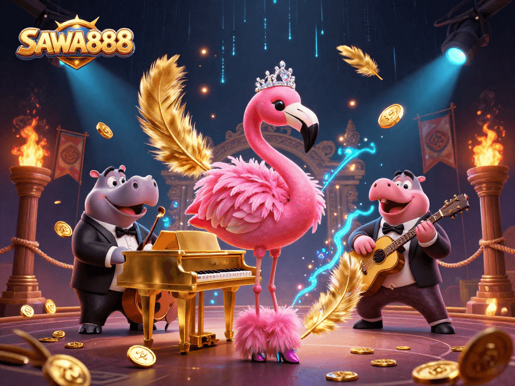 SAWA888 offers thrilling gaming with rich visuals showcasing a casino atmosphere filled with excitement.
