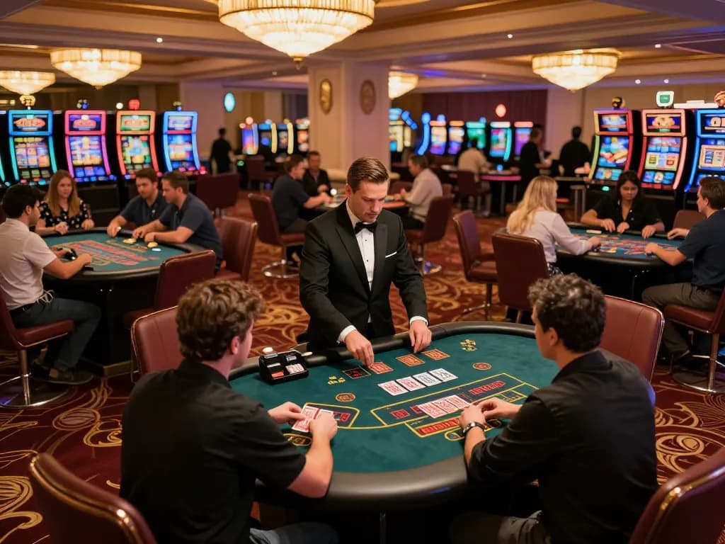Players enjoying high-stakes games at 32win casino, vibrant atmosphere with engaging gameplay.