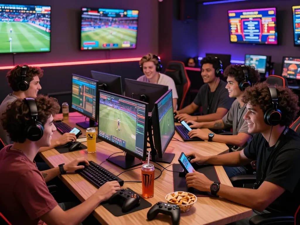 Players enjoying a lively gaming session at https://open88.supply/ with colorful screens and an exciting atmosphere.