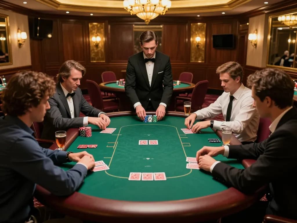 Engaged players strategy at XX88 poker table in an elegant casino.