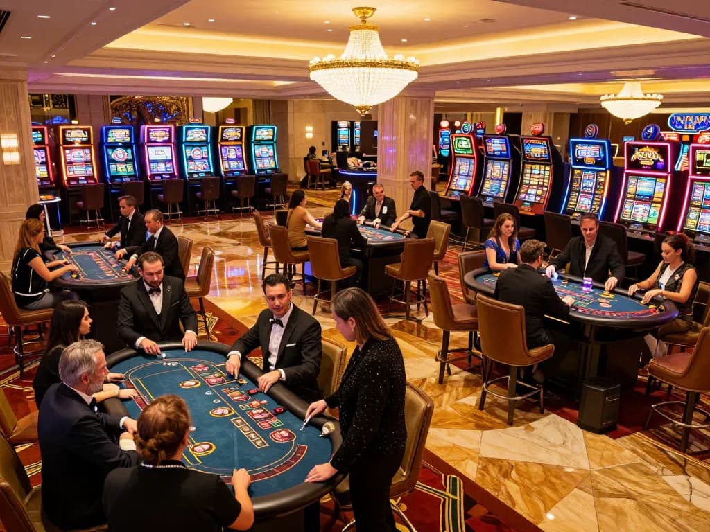 Players enjoying casino games at MM88, highlighting an upscale and vibrant gambling atmosphere.