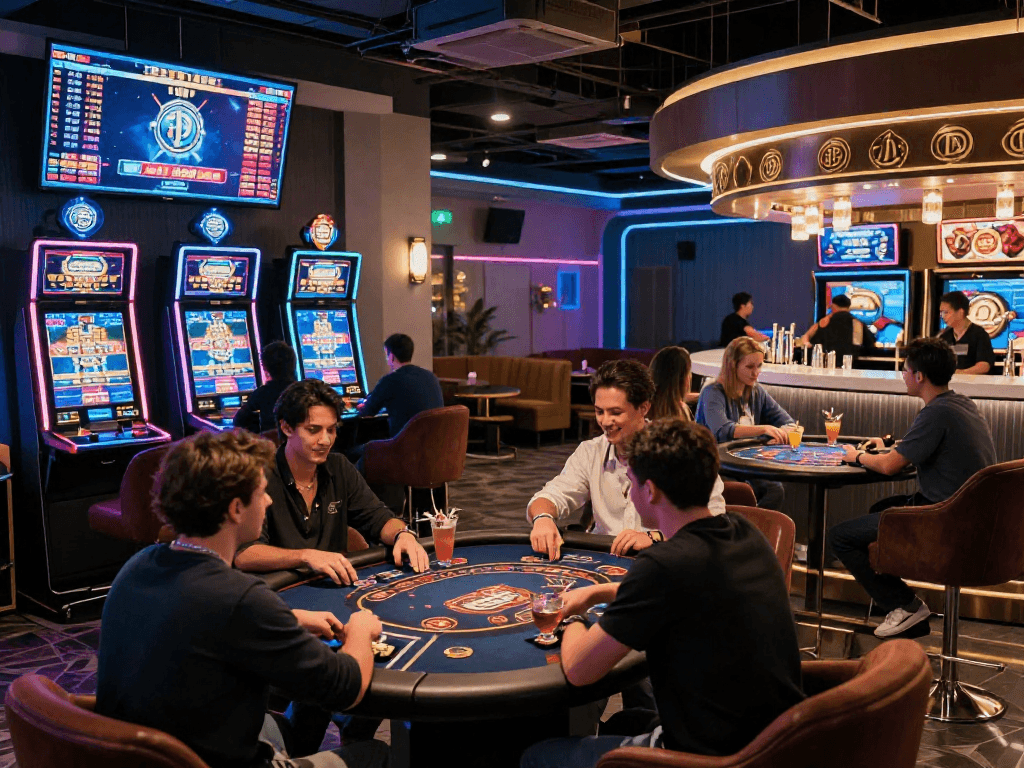 Exciting scene in a crypto casino showcasing vibrant gaming areas and players enjoying their experience.