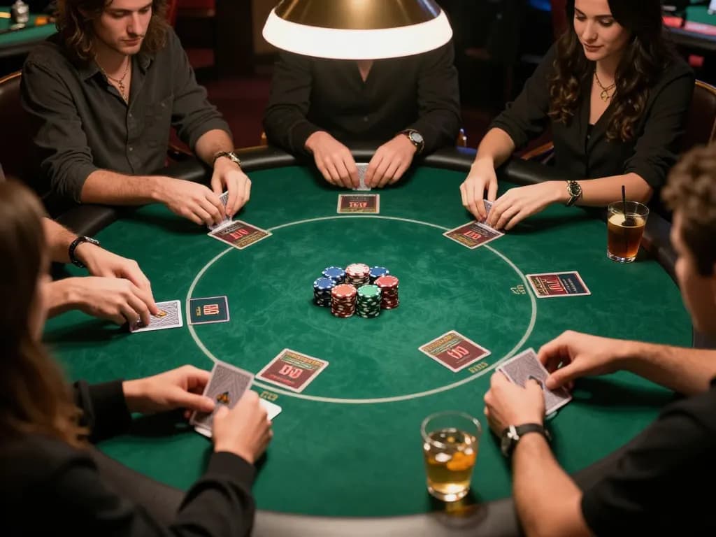 Players strategizing in an engaging poker game at GG88, showcasing vibrant chips and cards.