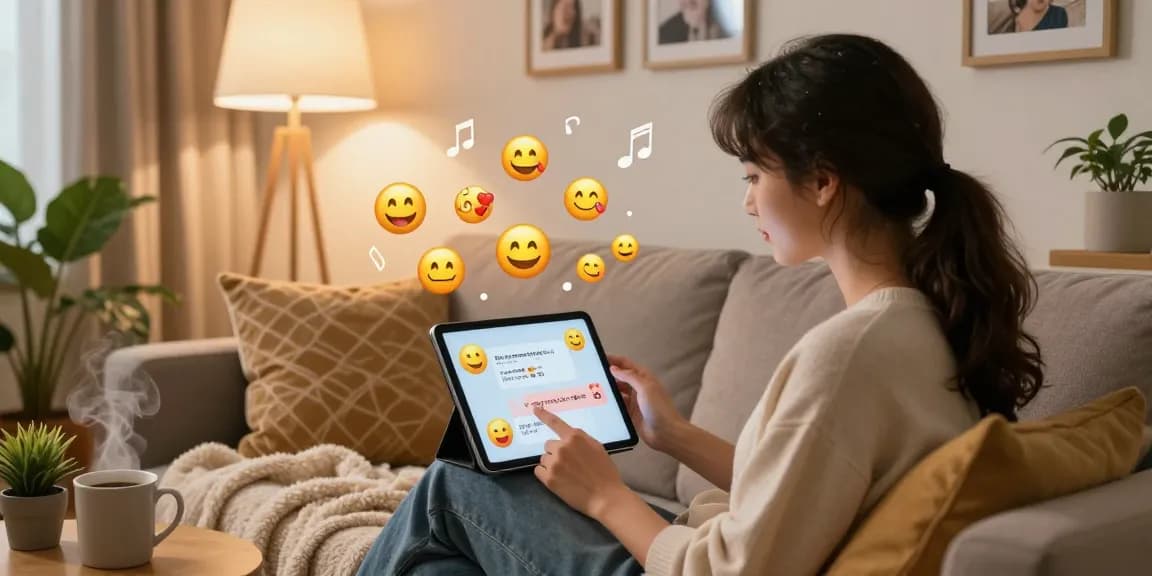 Engaging in a spicy chat with an AI companion in a cozy home setting.