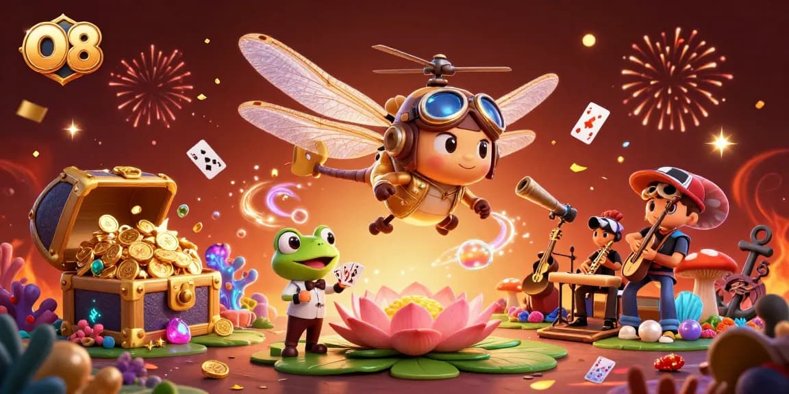 Engage in thrilling gameplay at O8 with vibrant 3D illustration of unique casino characters.