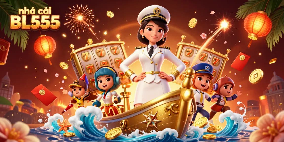 Experience the thrill at nhà cái BL555 with vibrant slot reels and gold coins cascading in excitement.