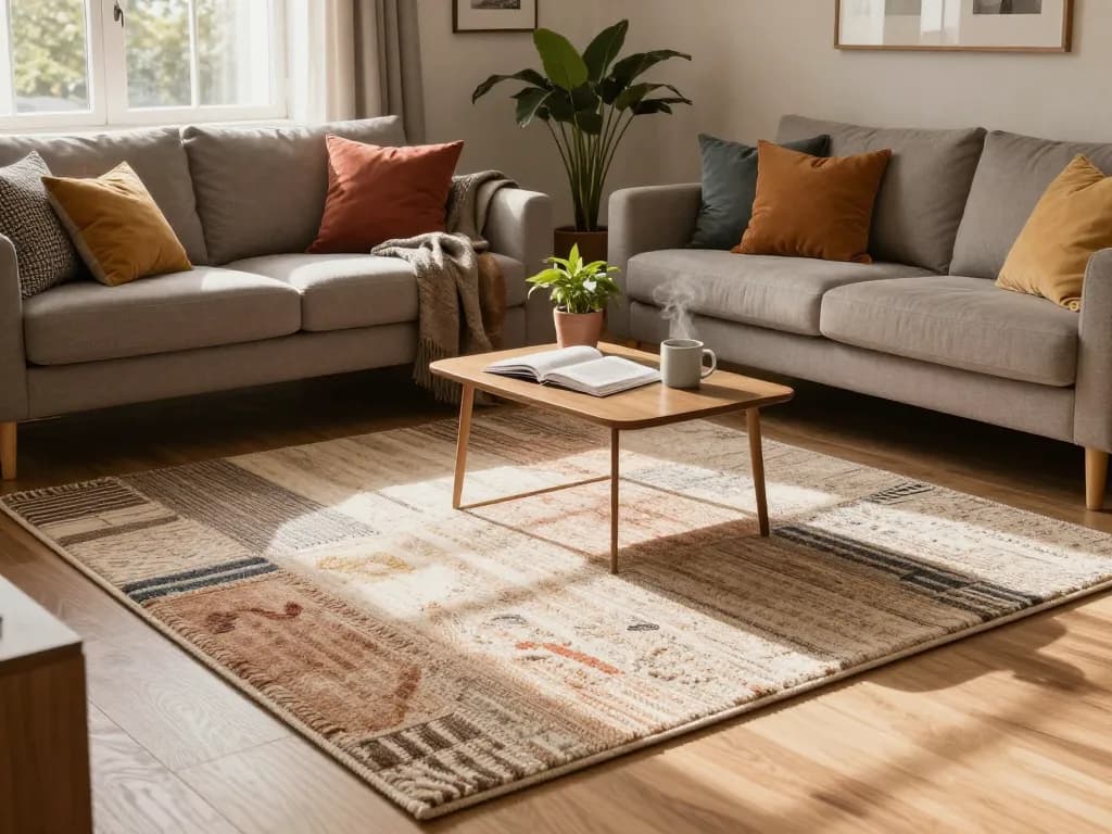 Elegant living room showcasing affordable carpets London with natural light and stylish decor elements.