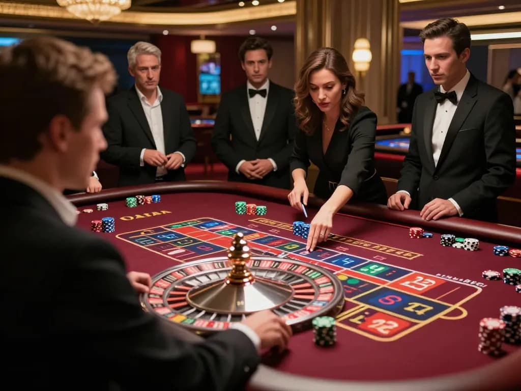 Players engaged at the TA88 roulette table, highlighting excitement and strategic gameplay in a luxurious setting.
