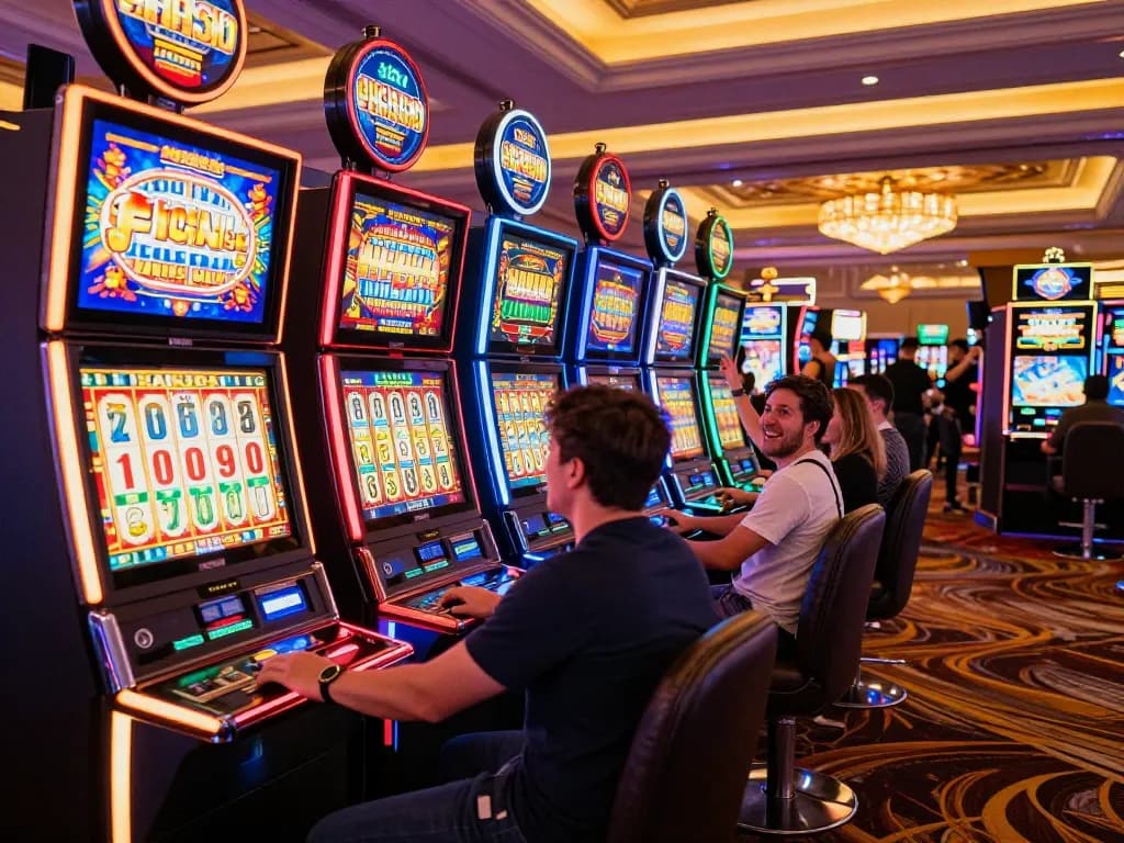 Players enjoying the excitement of Lucky88 slot machines in a vibrant casino atmosphere.