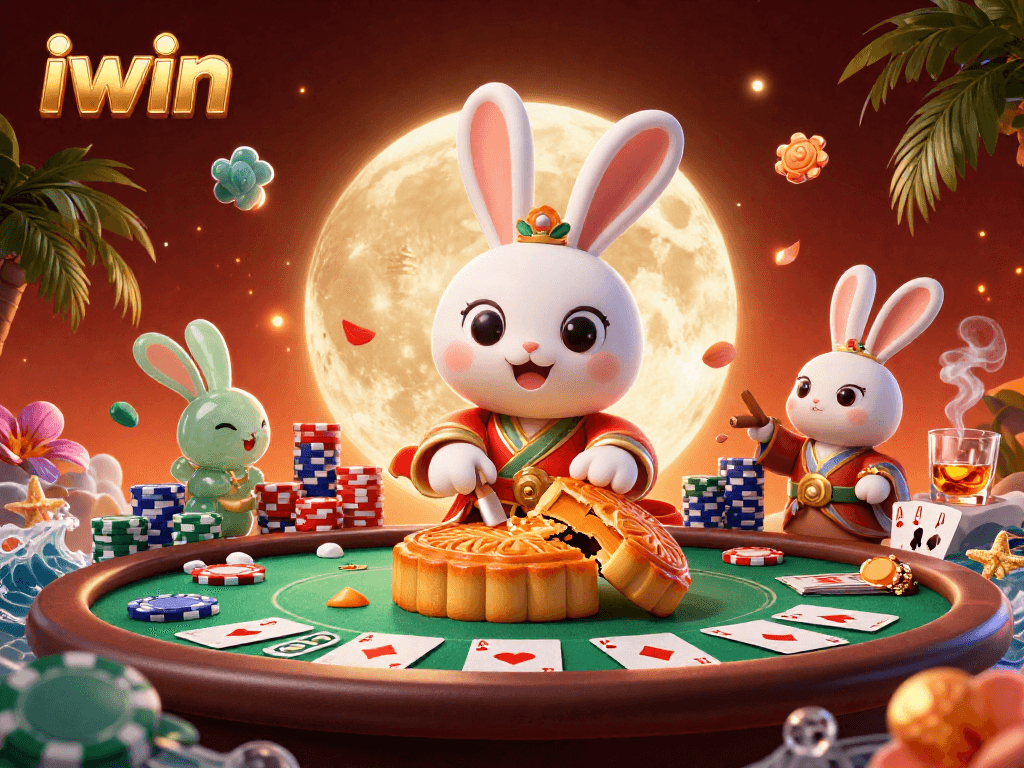 Join the iwin adventure as players engage with poker chips in a vibrant lunar scene.