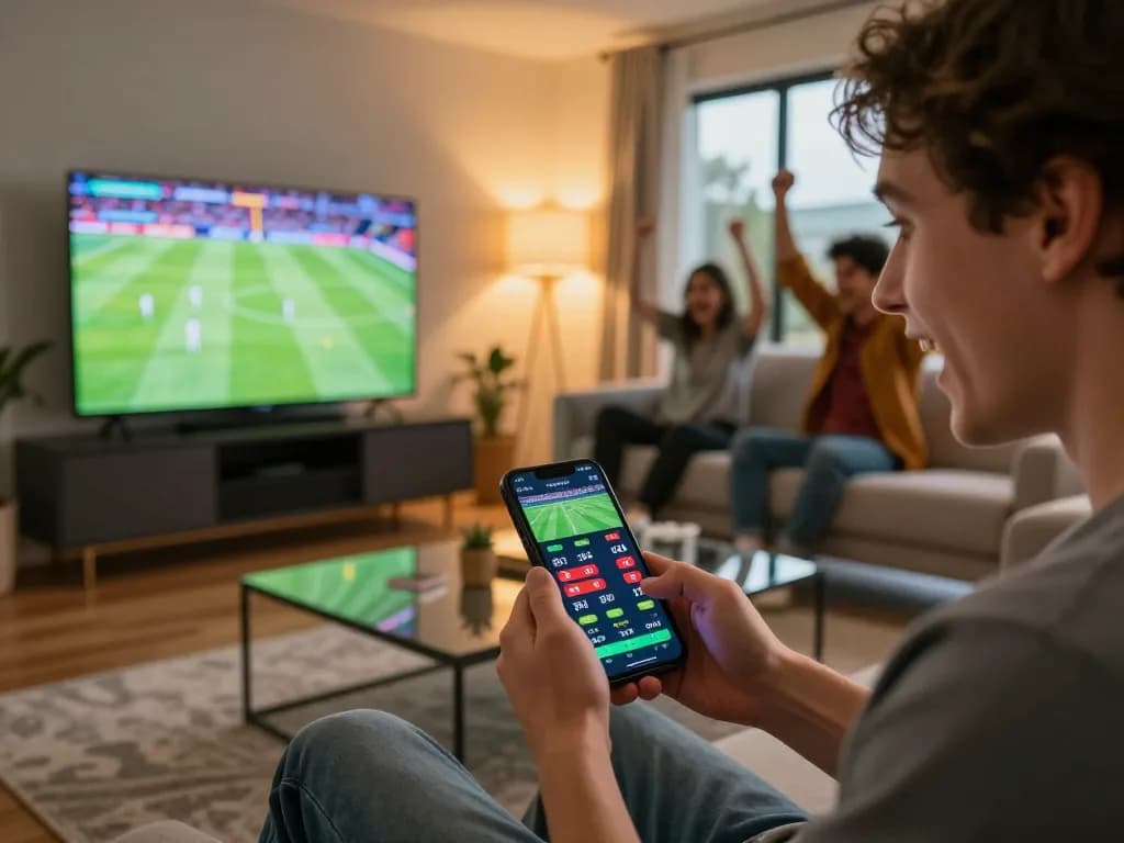 7M sports betting app in action, with a user placing a bet on a mobile device during a live football match