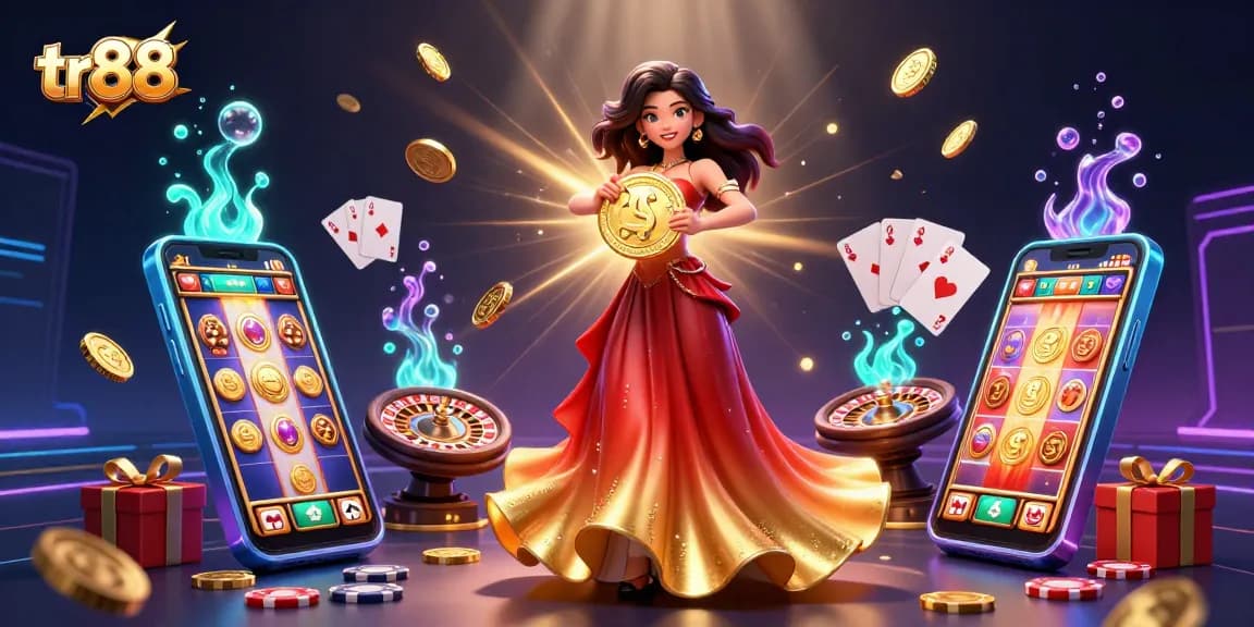 Experience the thrill of gambling as tr88's stunning queen reveals golden riches amidst exciting games and vibrant visuals.