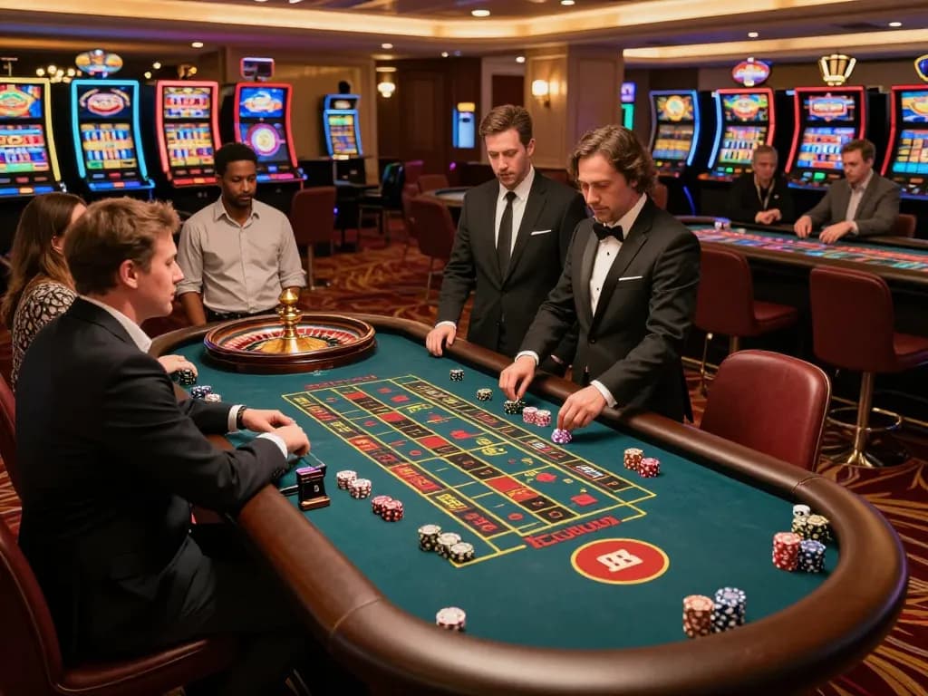 Players engaging in thrilling roulette action at the casino S666, vibrant atmosphere with chips and bets actively placed.