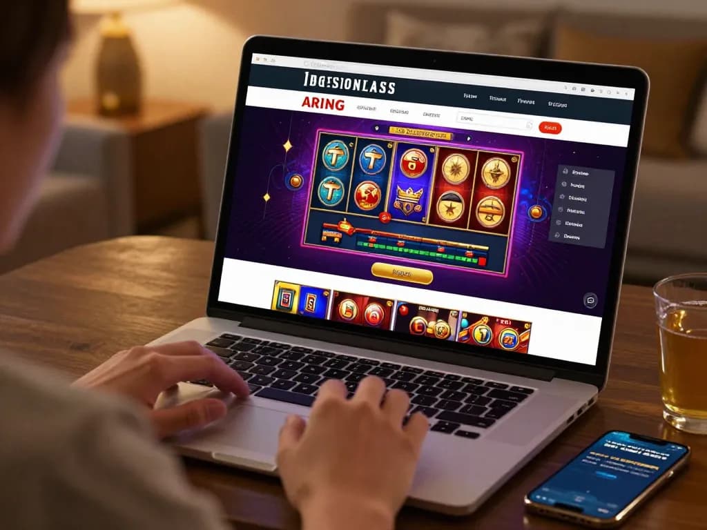 Engaging in exciting gameplay on 33win's online casino platform in a cozy home setting