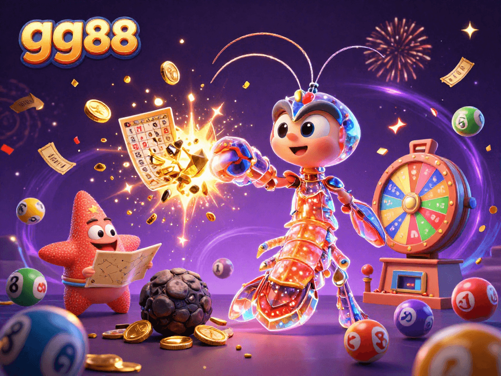 Experience exhilarating luck with gg88's vibrant lottery scene featuring gold coins and colorful balls.