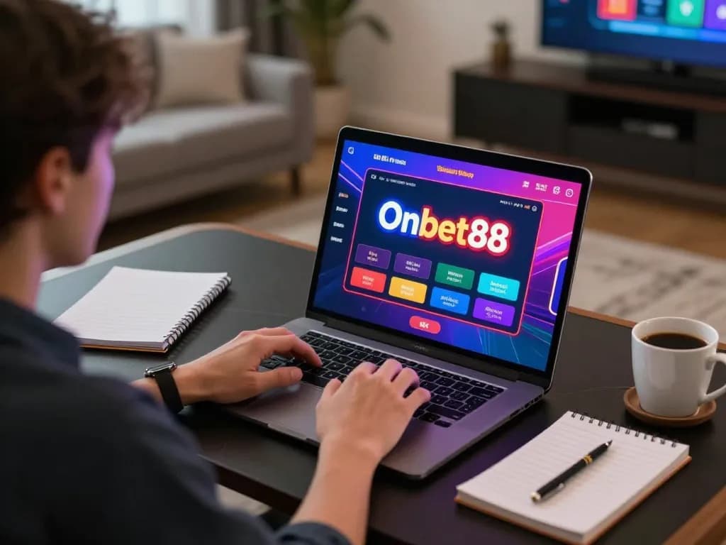 Experience the excitement of Onbet88 with engaging online casino gameplay in a cozy home setting
