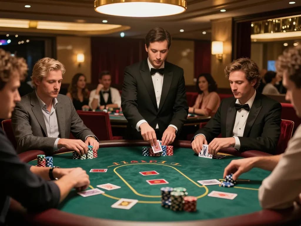 Players enjoy an intense poker game at a casino with strategic s666 gameplay.