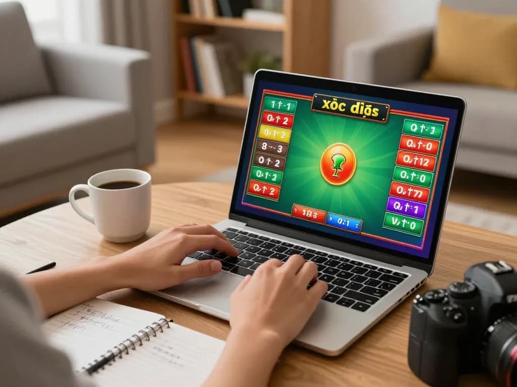 xóc đĩa gameplay displayed on a modern laptop in a cozy home setting for strategic gambling