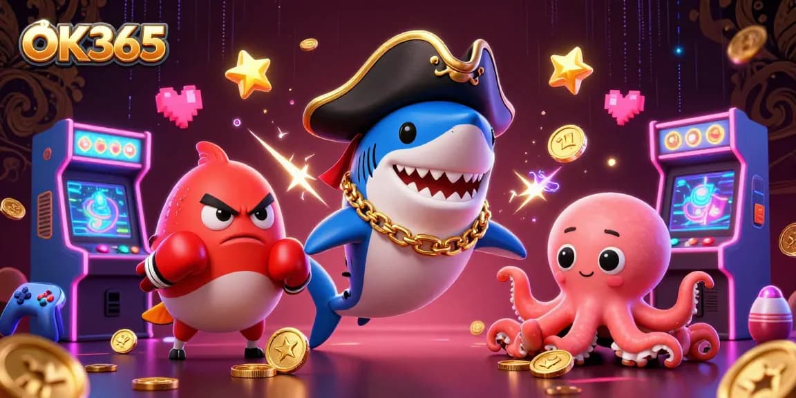 Engage in thrilling gaming experiences with OK365, featuring a vibrant, colorful 3D casino scene.