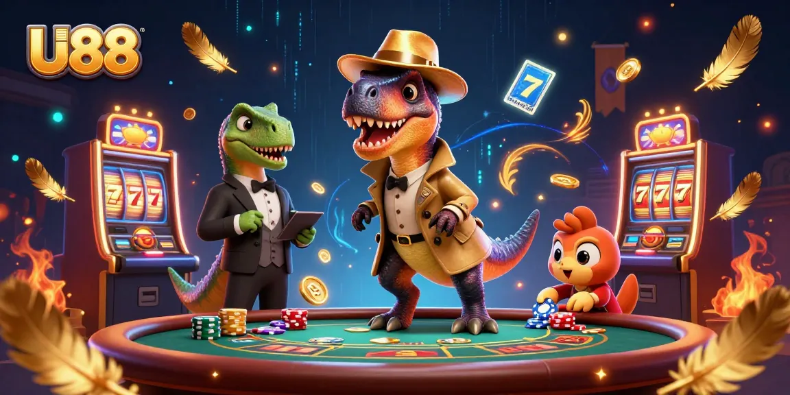 U88 velociraptor card counter blends in at the blackjack table in a dynamic casino scene.