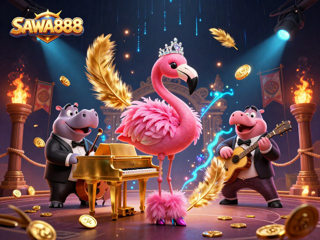 SAWA888 offers thrilling gaming with rich visuals showcasing a casino atmosphere filled with excitement.