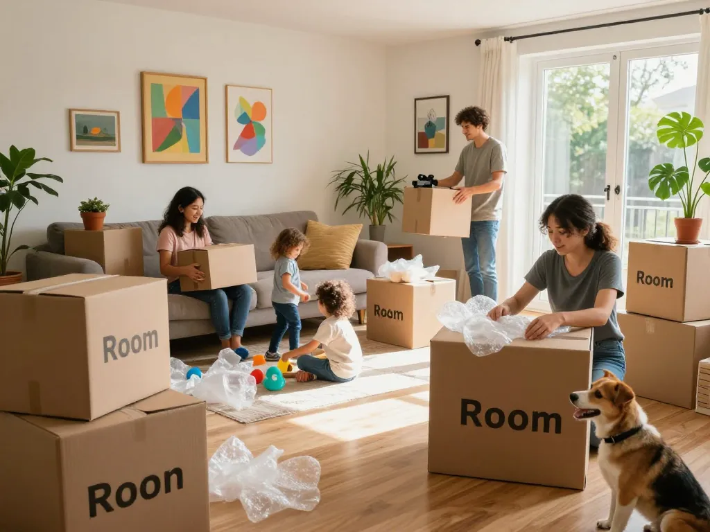 Family packing for a move with Cookson & Sons, a trusted Blackpool Removals Company.
