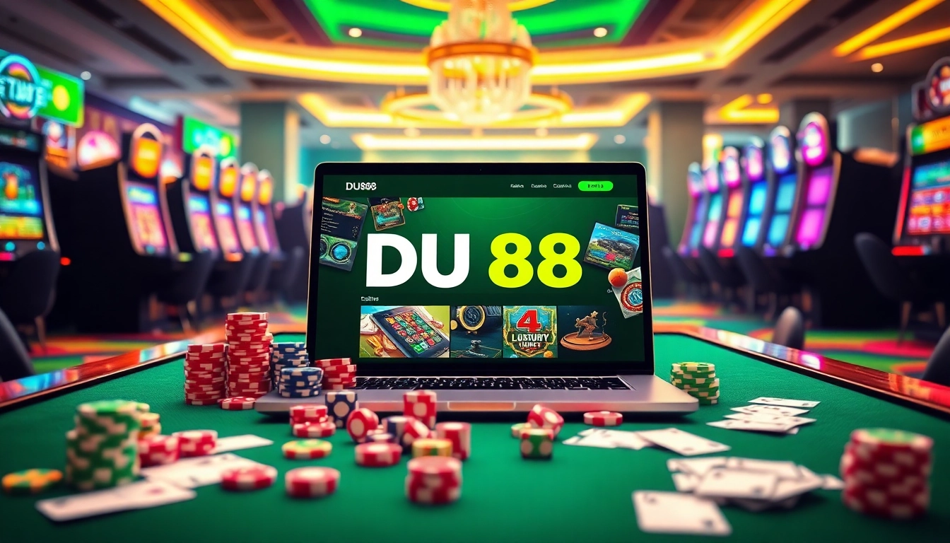 Experience the excitement of online gambling with DU88 showcased through vibrant casino visuals.