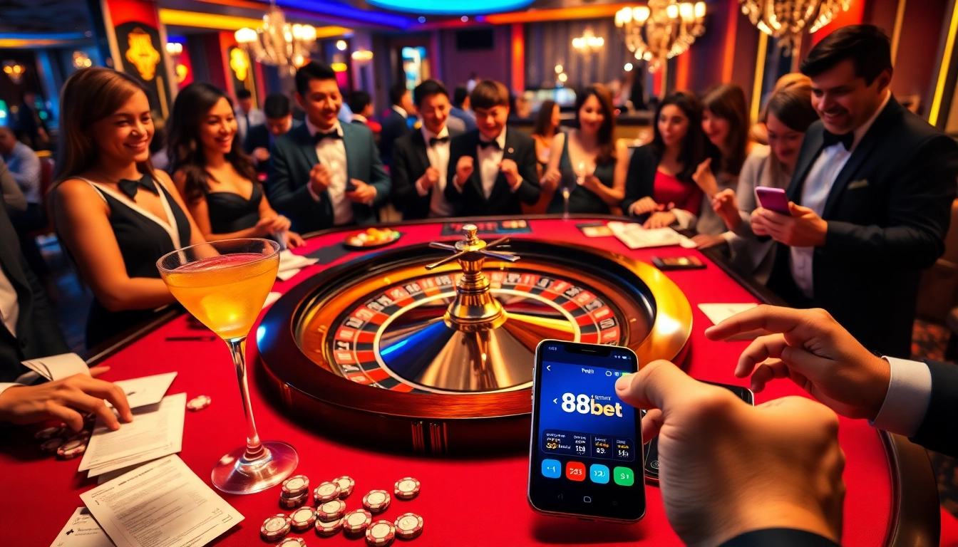 Players enjoying a thrilling game at the 88bet casino table with chips and cards.