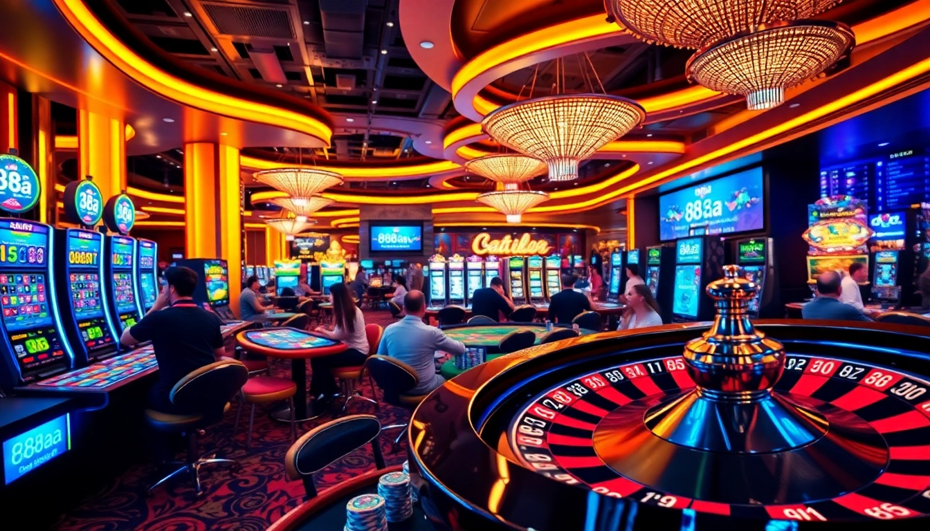 Winning big at 88aa with a luxurious casino experience featuring roulette and slot machines.