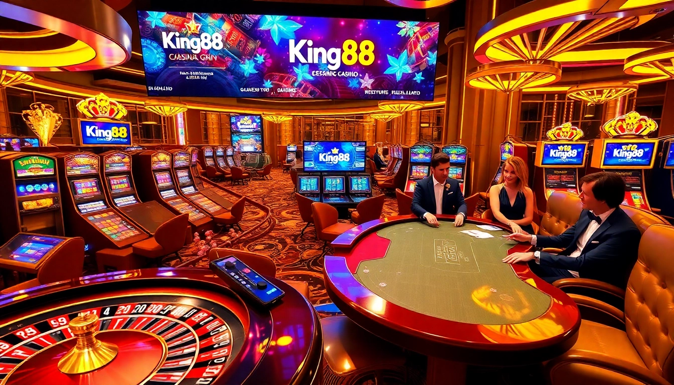 King88 casino players engaging in exciting games at a vibrant and luxurious setting.