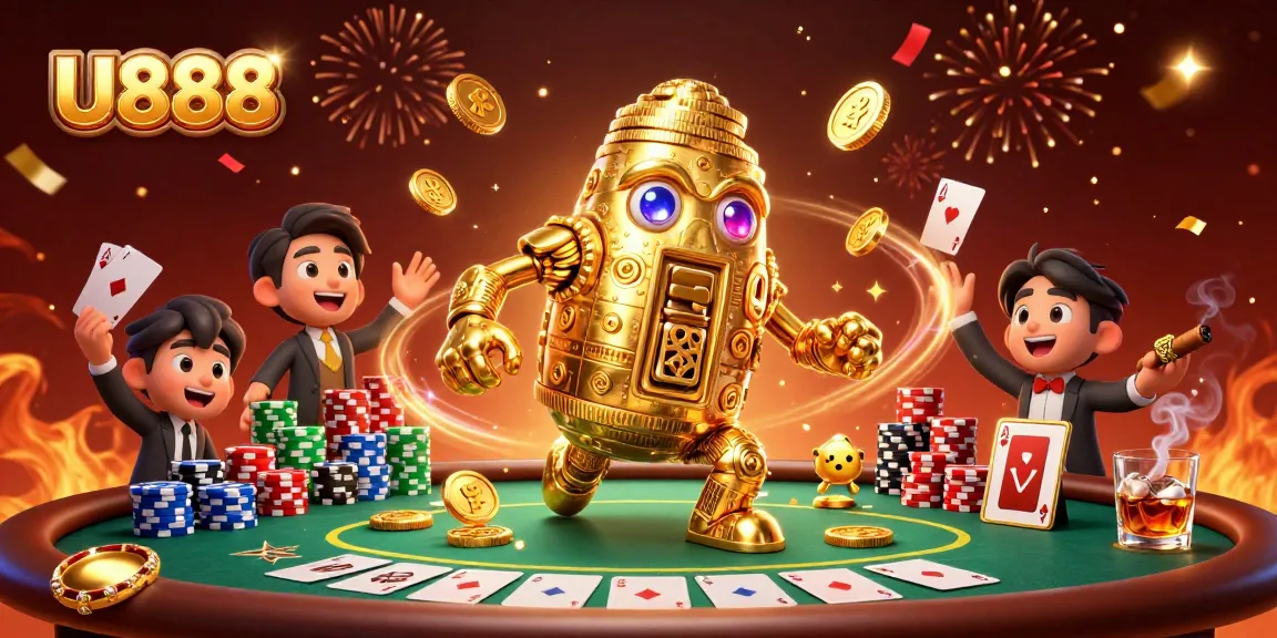 Experience U888's thrilling golem casino action with golden coins and dynamic poker elements.