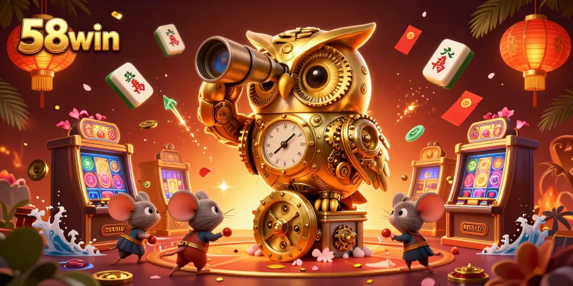 Experience the thrilling world of gambling with 58win's vibrant casino scene featuring cartoon characters and rich elements.