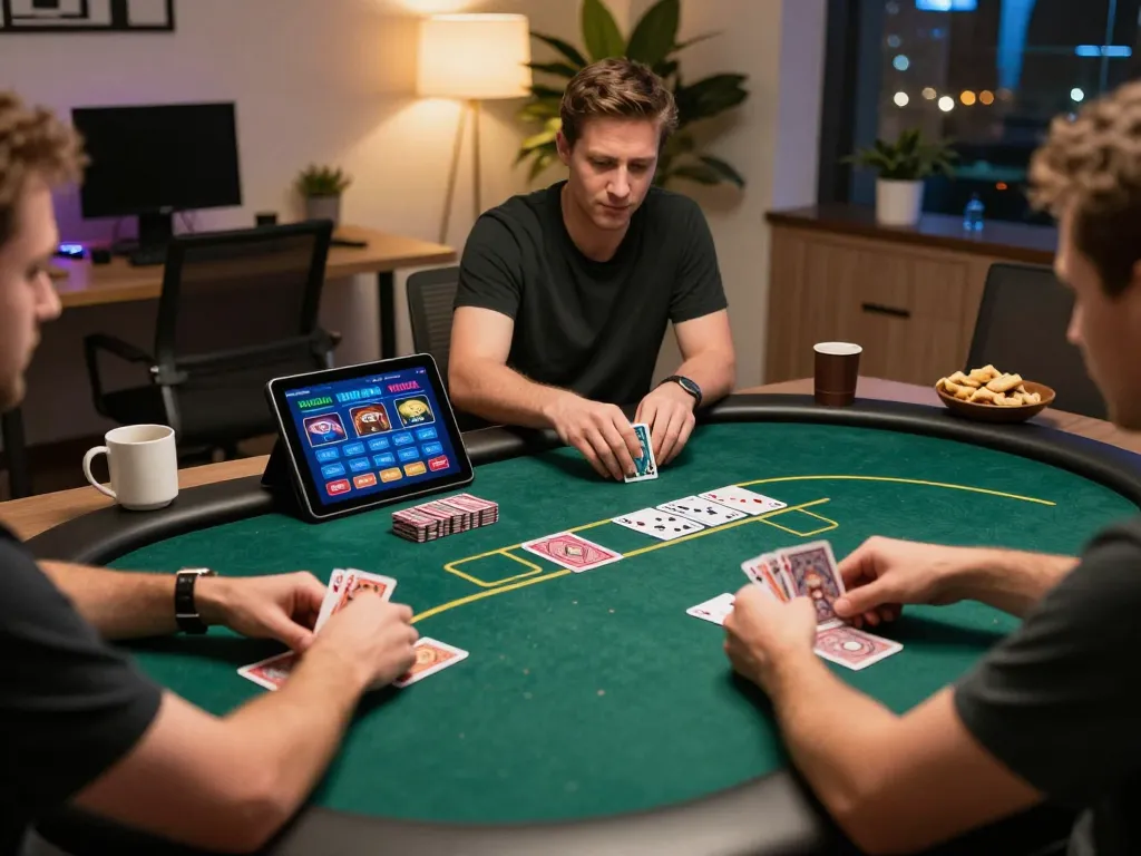 XX88 online poker gameplay with player engaged at home, showcasing strategic card actions during a game.