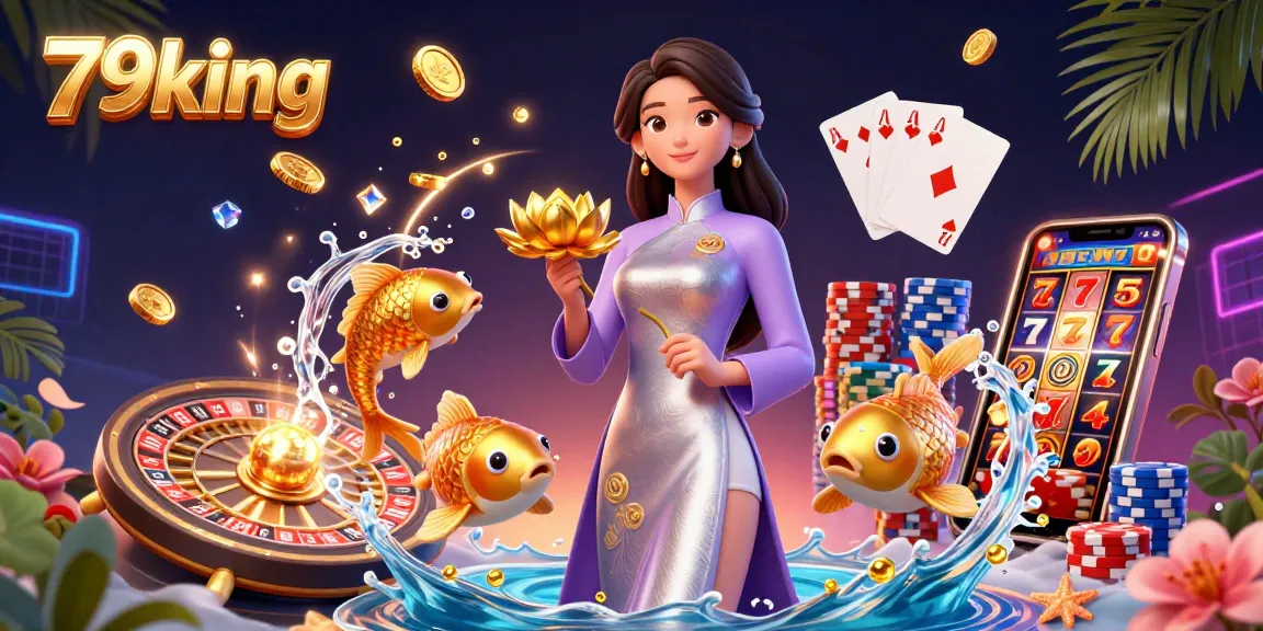 Engage with 79king’s thrilling gaming experience through a vibrant Asian-themed casino illustration featuring dynamic symbols of excitement.