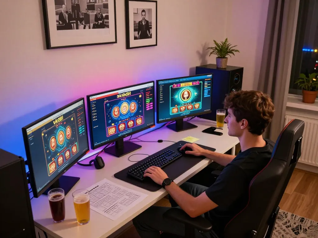 Engaging player experiences strategic gameplay on vk88 online casino setup with multiple screens.