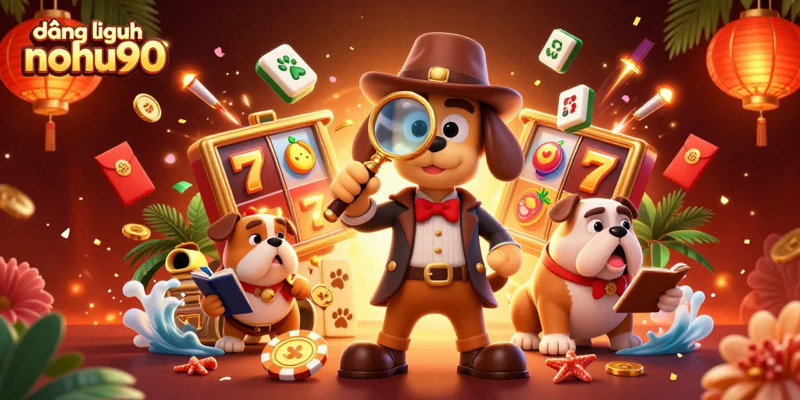 Engaging illustration of đăng nhập nohu90 featuring characters with slot reels and poker themed elements.