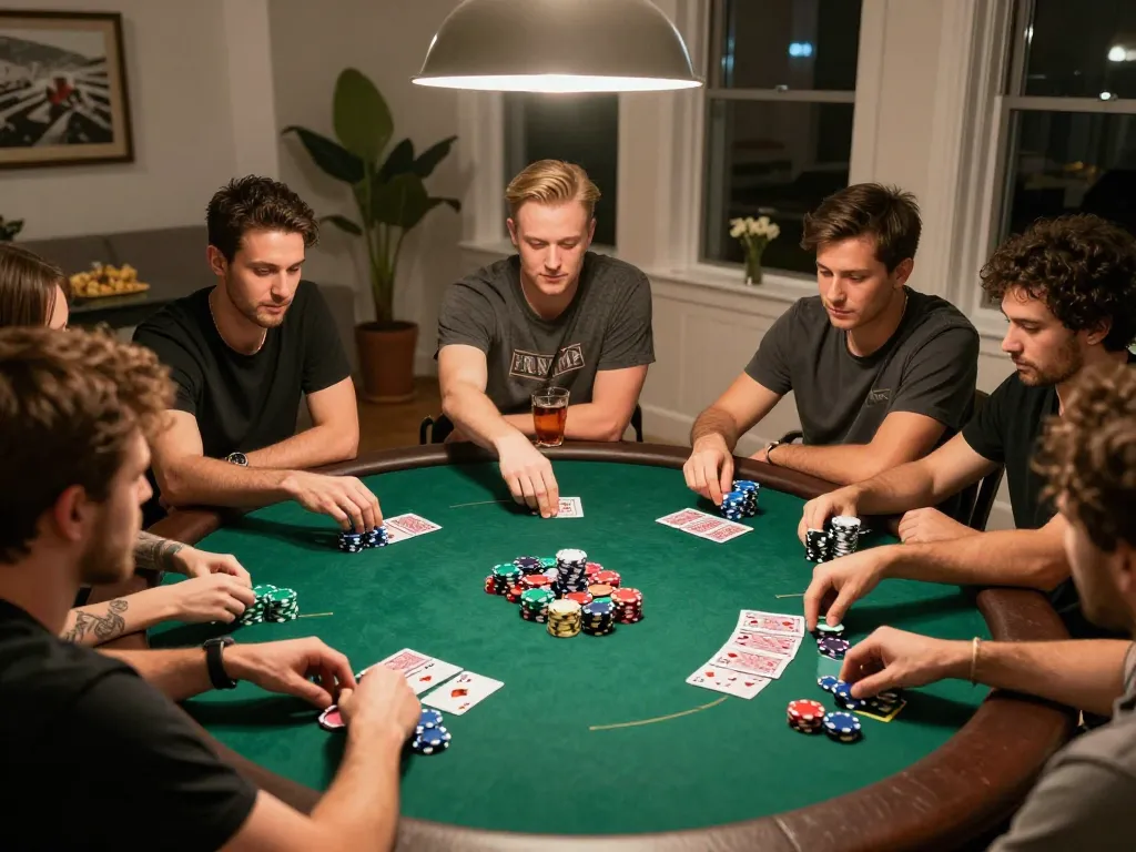 Players enjoying a vibrant home poker night while engaging with nhà cái GG88 for exciting gaming experiences