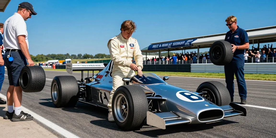 Lola LC88 Formula One car on racetrack with driver and team celebrating racing heritage.
