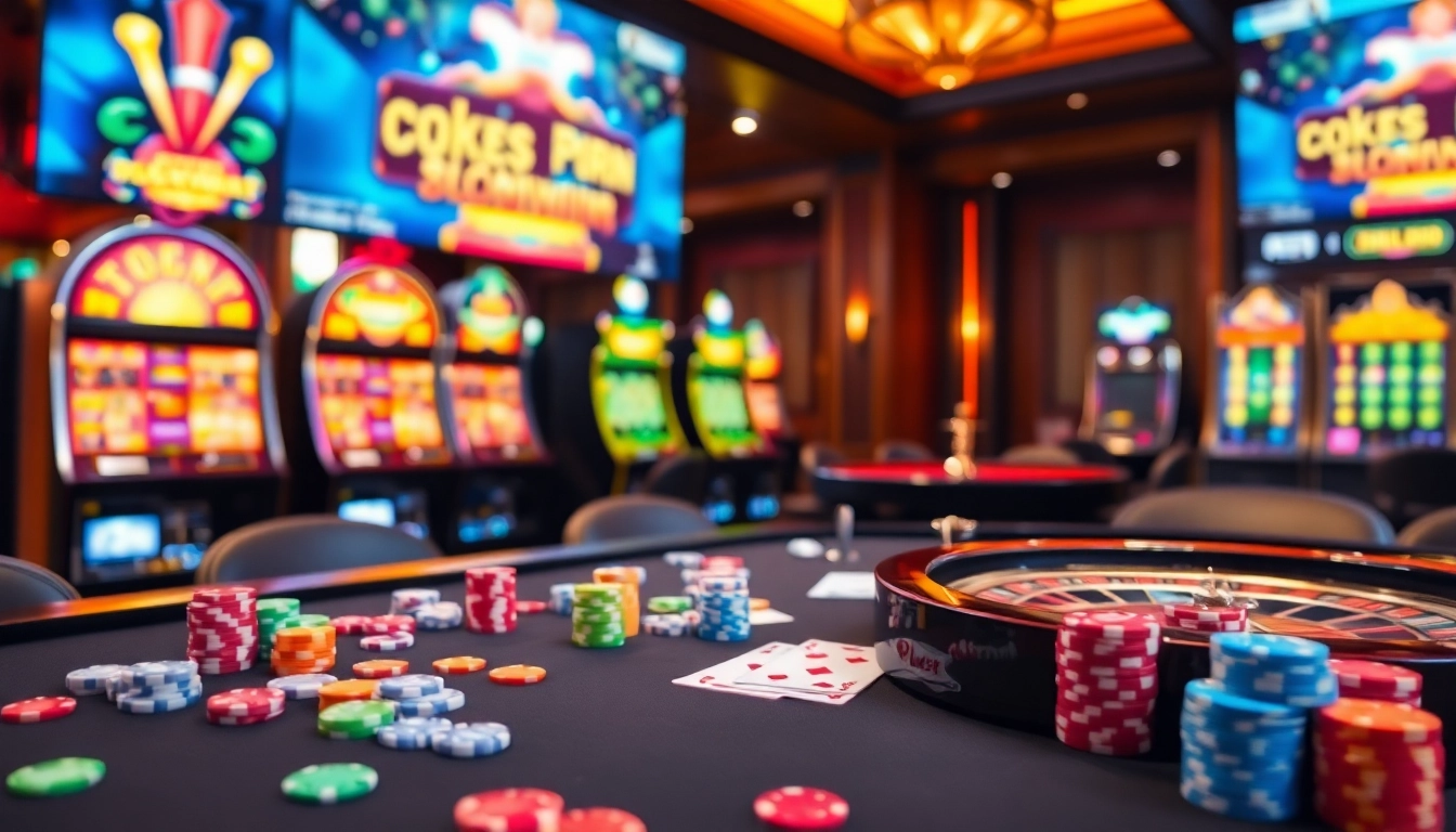 Exciting casino scene showcasing online gambling elements at https://luckywinn.us.com/ with vibrant tables and slot machines.