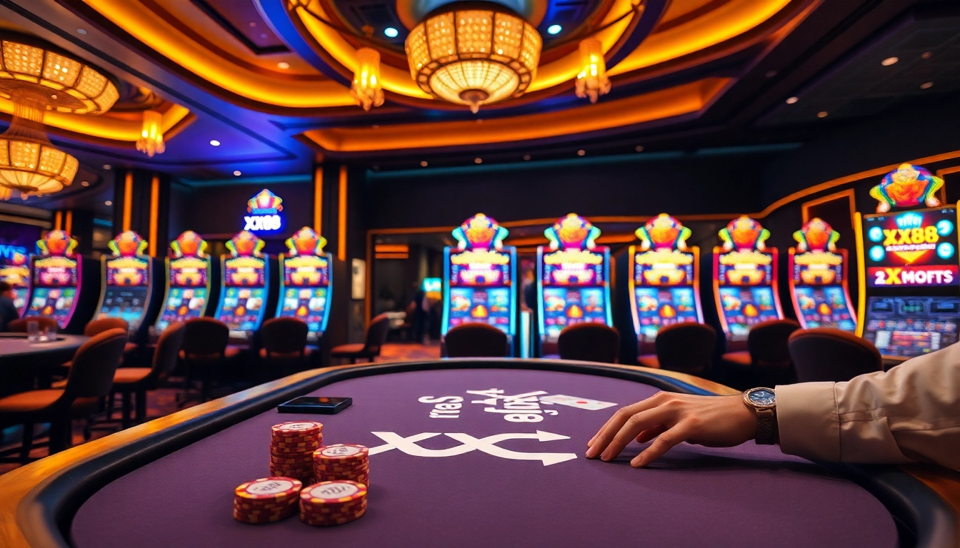 Experience thrilling gameplay with XX88 at a luxurious casino poker table.