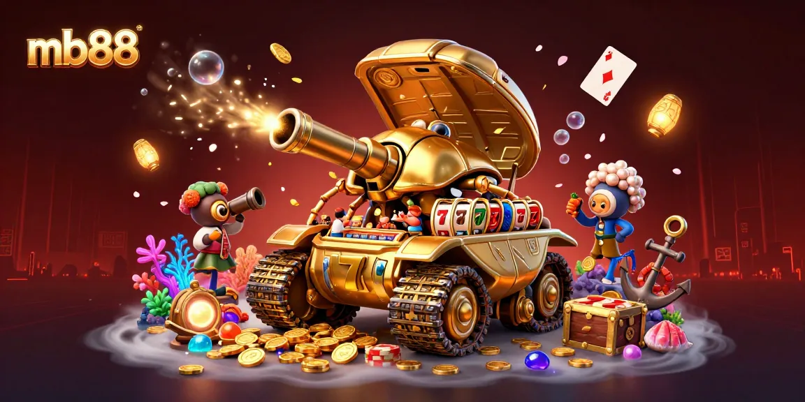 Engage in thrilling games at mb88 with a vibrant illustration of a golden beetle tank casino.