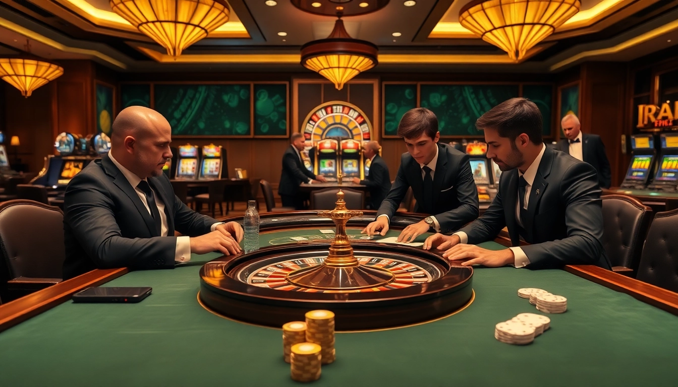 Players enjoying intense poker at 58win's luxurious casino tables.