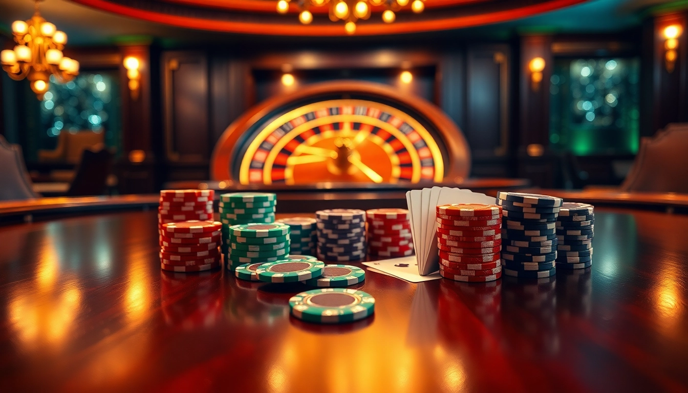 Experience thrilling gameplay at https://ok8386.autos/ with vibrant poker chips and a roulette wheel, showcasing top-tier casino excitement.