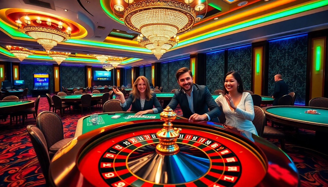 OPEN88 gaming scene featuring exciting poker players at a luxurious casino table.