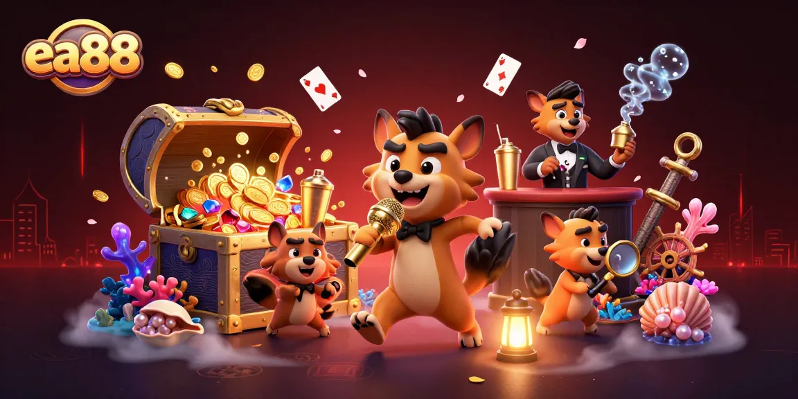 Experience the vibrant EA88 casino scene with hyenas as funny characters in a comedy club.
