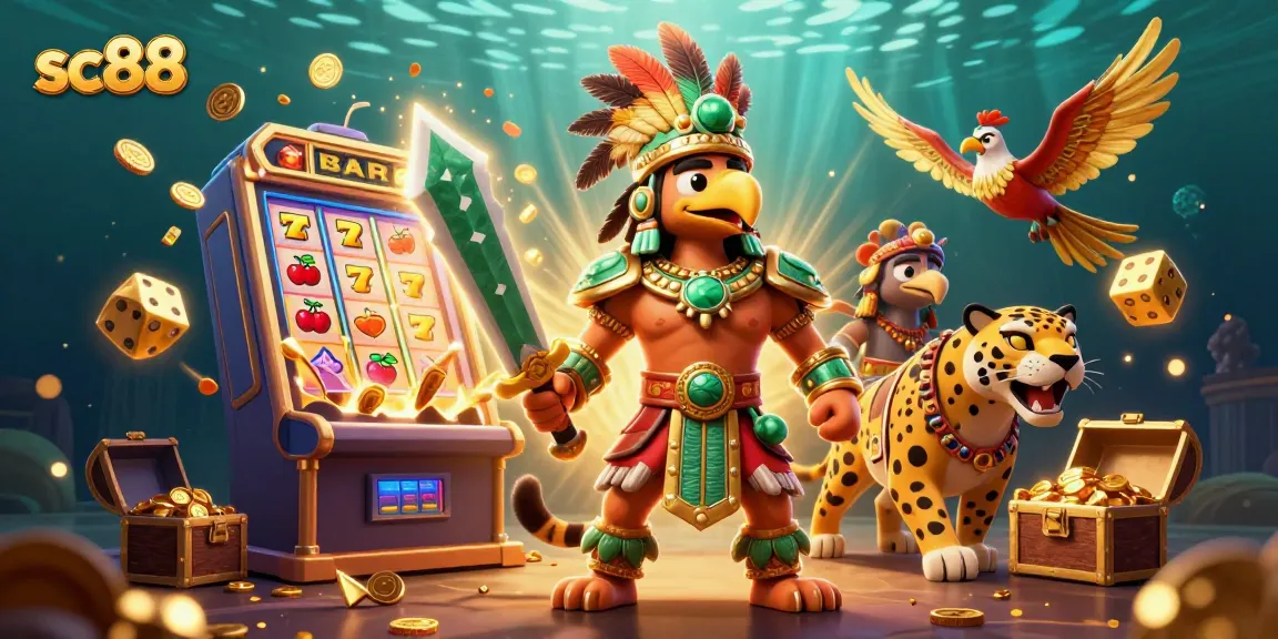 Experience thrilling gameplay with sc88 as Aztec-themed warriors celebrate a jackpot win.
