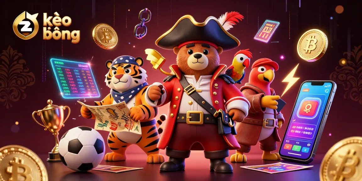 Engage with kèo bóng đá as a 3D cartoon pirate bear and tiger, navigating sports betting
