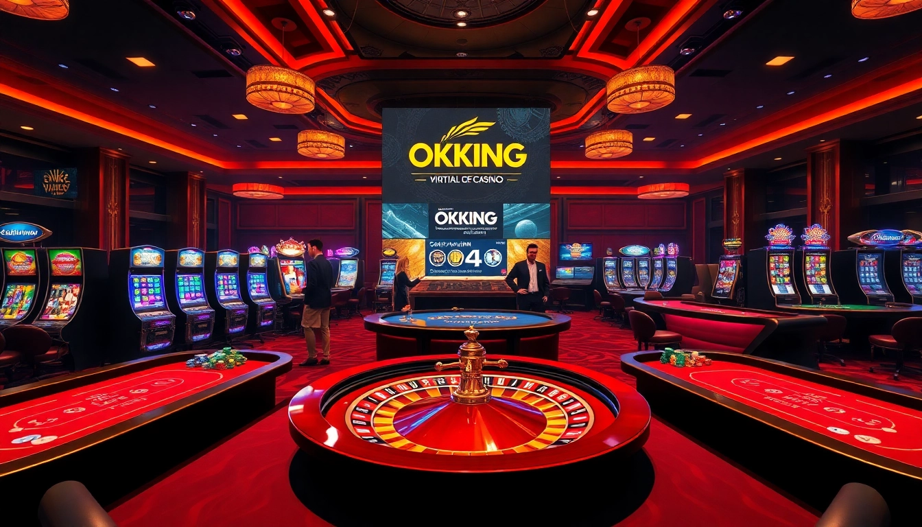 OKKING casino experience with vibrant tables, slot machines, and engaging dealers