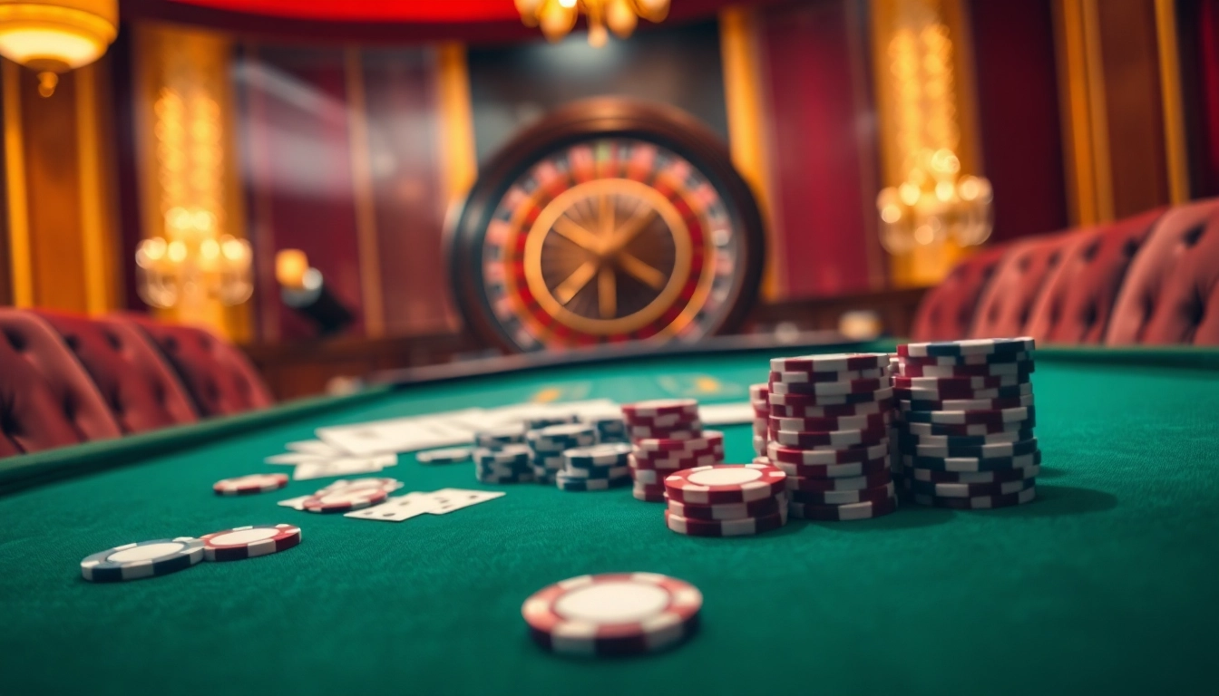 Experience thrilling gameplay with IQ88 at an upscale casino table filled with cards and poker chips.