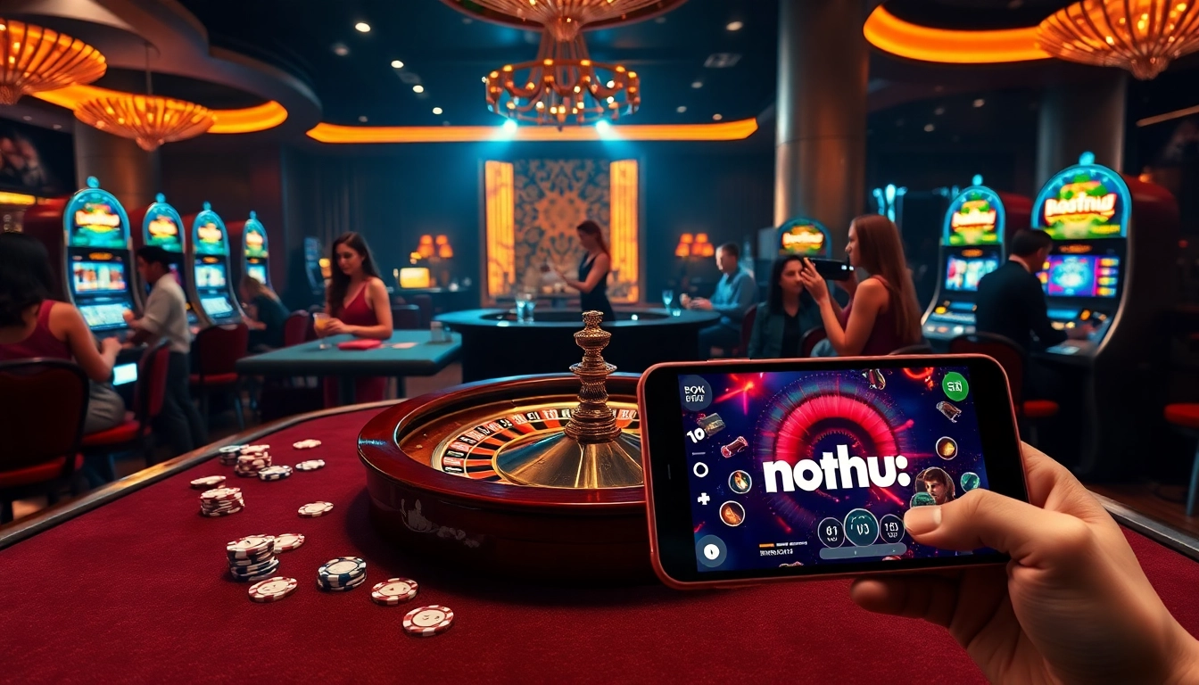 Players enjoying the nohu gaming experience at a modern casino with vibrant atmosphere.